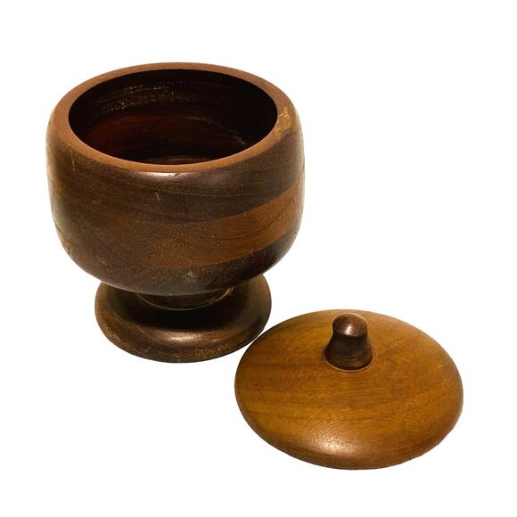 Vintage 1972 Signed Hand Turned Wood Pedestal Jar & Lid Covered Candy Dish - Picture 7 of 9